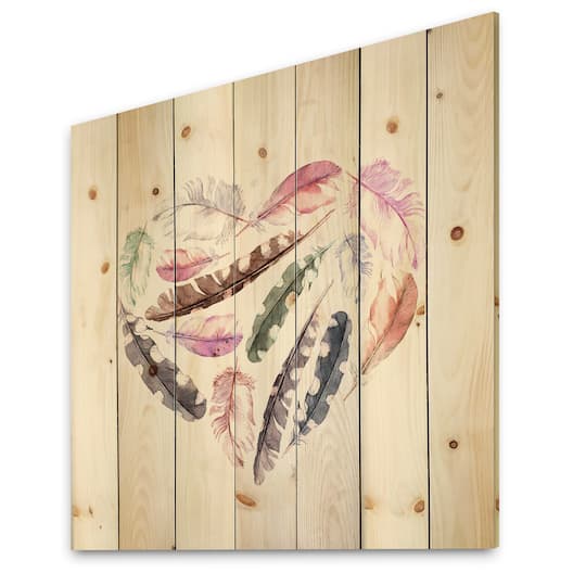 Designart - Retro Heart With Pink Bird Feathers